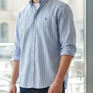 Ralph Lauren Blue & White Striped Blake Button Down Shirt
